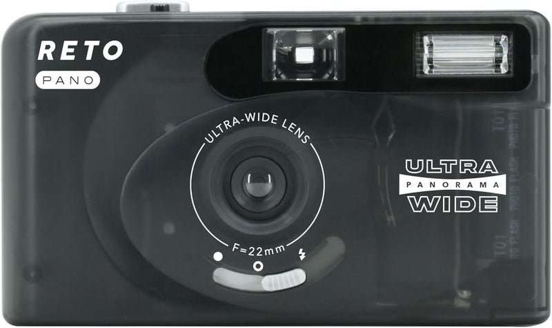 RETO PANO 35mm Film Camera - 22mm Wide Lens, Panorama, Easy Switch, Cinematic Modes, Lens Cover, Built-in Flash, Reusable (Film & AAA Battery are not Included) (Sheer Black) - Image 1